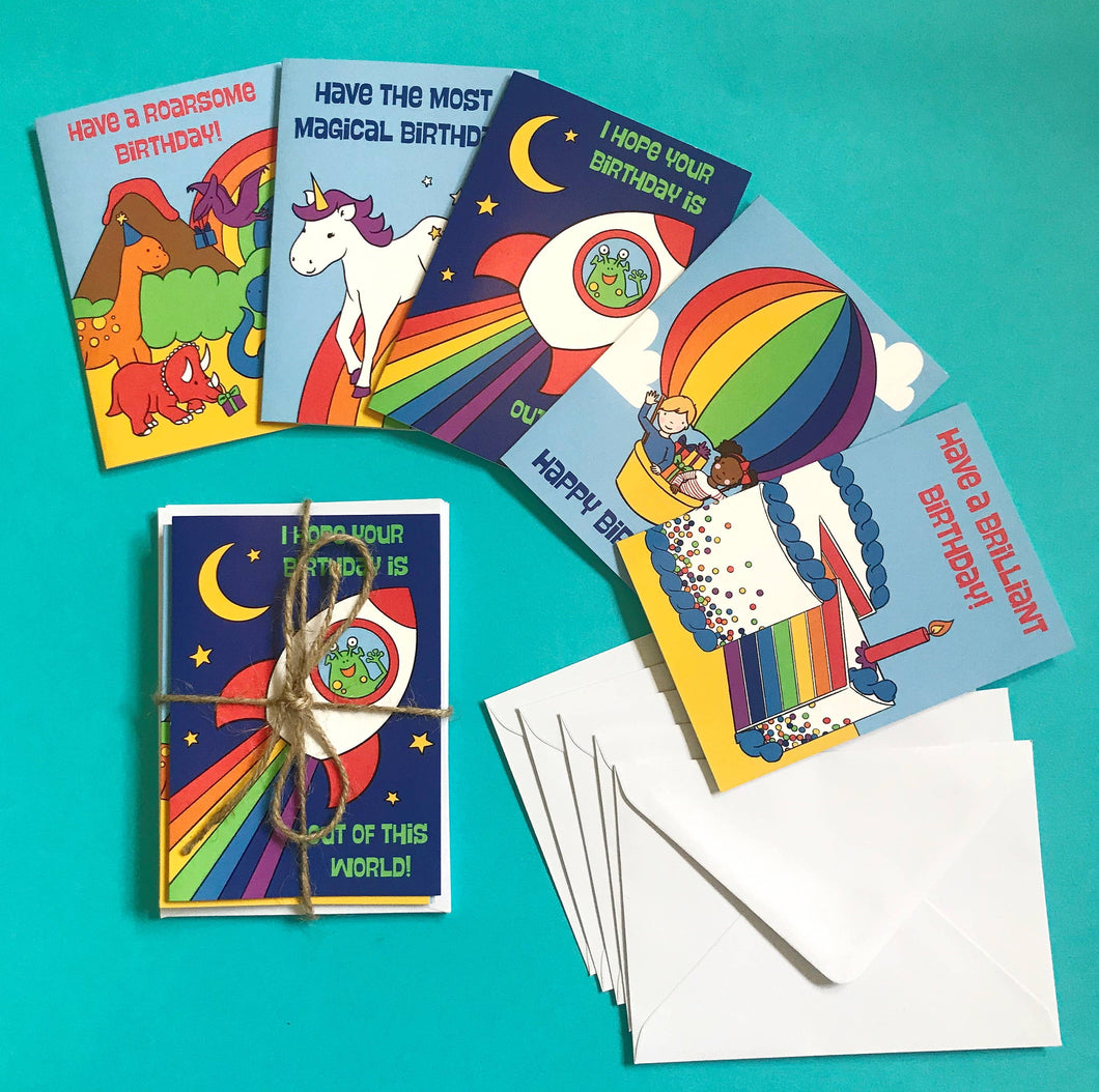 Pack of 5 rainbow Themed Birthday Cards