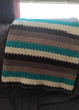 Load image into Gallery viewer, Turquoise and Grey wattle stitch throw blanket.
