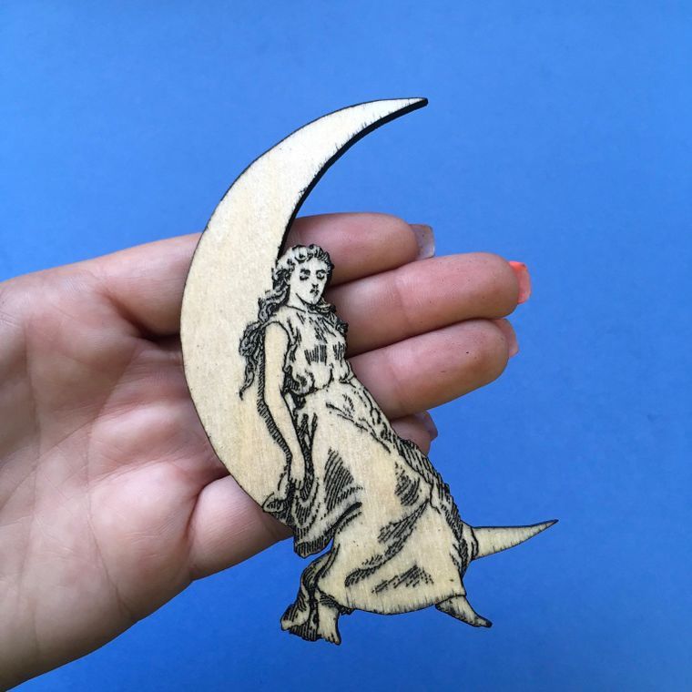 Paper Moon Magnet, Celestial Gift Laser Cut Wood