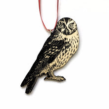 Load image into Gallery viewer, Owl Christmas Ornament, Antique Owl Gifts, Bird Lover Hostess Gift, Rustic Bird Watcher Pendant, Owl Rear View Mirror Charm, Laser Ornaments
