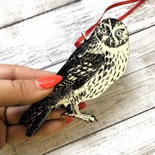 Load image into Gallery viewer, Owl Christmas Ornament, Antique Owl Gifts, Bird Lover Hostess Gift, Rustic Bird Watcher Pendant, Owl Rear View Mirror Charm, Laser Ornaments
