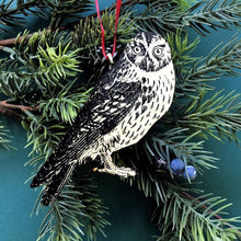 Load image into Gallery viewer, Owl Christmas Ornament, Antique Owl Gifts, Bird Lover Hostess Gift, Rustic Bird Watcher Pendant, Owl Rear View Mirror Charm, Laser Ornaments
