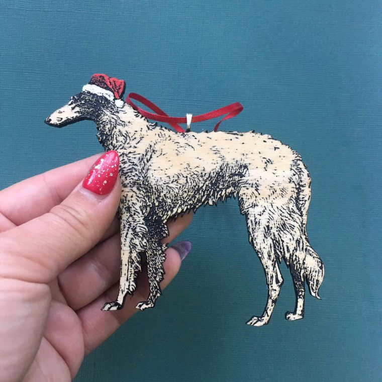 Borzoi Ornament, Dog Ornaments Santa, Hand Painted Borzoi Owner Gift, Antique Christmas Dog Stocking Stuffer Dog Memorial Gifts Pet Memorial