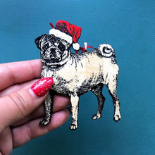 Load image into Gallery viewer, Pug Christmas Ornament, Christmas Pug in Santa Hat, Hand-painted Ornament, Dog Memorial Ornament, Pet Memorial Dog Loss Pet Loss
