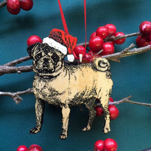 Load image into Gallery viewer, Pug Christmas Ornament, Christmas Pug in Santa Hat, Hand-painted Ornament, Dog Memorial Ornament, Pet Memorial Dog Loss Pet Loss
