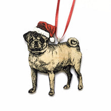 Load image into Gallery viewer, Pug Christmas Ornament, Christmas Pug in Santa Hat, Hand-painted Ornament, Dog Memorial Ornament, Pet Memorial Dog Loss Pet Loss
