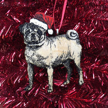 Load image into Gallery viewer, Pug Christmas Ornament, Christmas Pug in Santa Hat, Hand-painted Ornament, Dog Memorial Ornament, Pet Memorial Dog Loss Pet Loss
