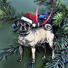 Load image into Gallery viewer, Pug Christmas Ornament, Christmas Pug in Santa Hat, Hand-painted Ornament, Dog Memorial Ornament, Pet Memorial Dog Loss Pet Loss
