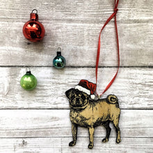 Load image into Gallery viewer, Pug Christmas Ornament, Christmas Pug in Santa Hat, Hand-painted Ornament, Dog Memorial Ornament, Pet Memorial Dog Loss Pet Loss
