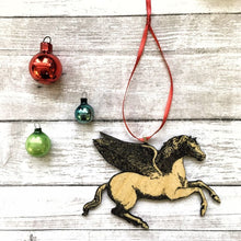 Load image into Gallery viewer, Pegasus Ornament, Horse Christmas Ornament, Horse Ornament, Car Mirror Charm, Shabby Chic Christmas, Hostess Gift
