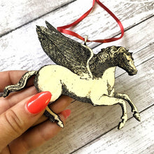 Load image into Gallery viewer, Pegasus Ornament, Horse Christmas Ornament, Horse Ornament, Car Mirror Charm, Shabby Chic Christmas, Hostess Gift
