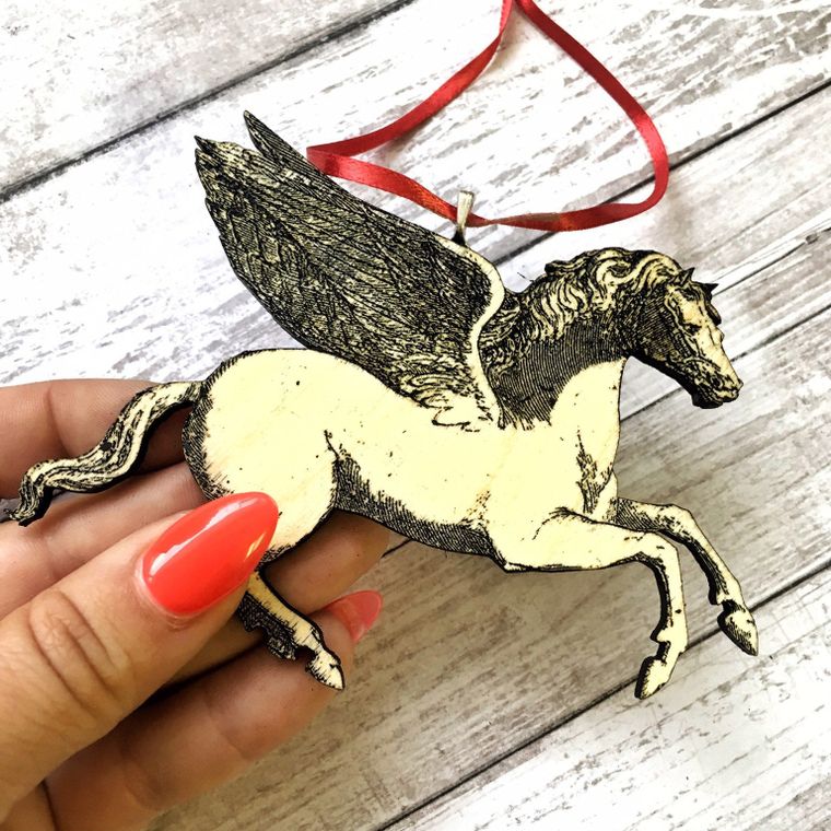 Pegasus Ornament, Horse Christmas Ornament, Horse Ornament, Car Mirror Charm, Shabby Chic Christmas, Hostess Gift